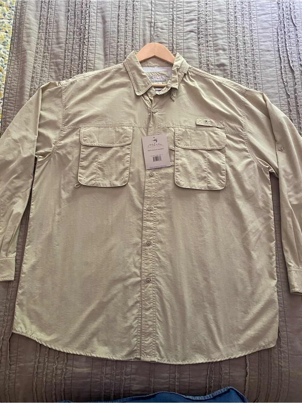 Marlin - Khaki Colored Long Sleeve Button Fishing Shirt - size XL (mens) - Picture 4 of 14